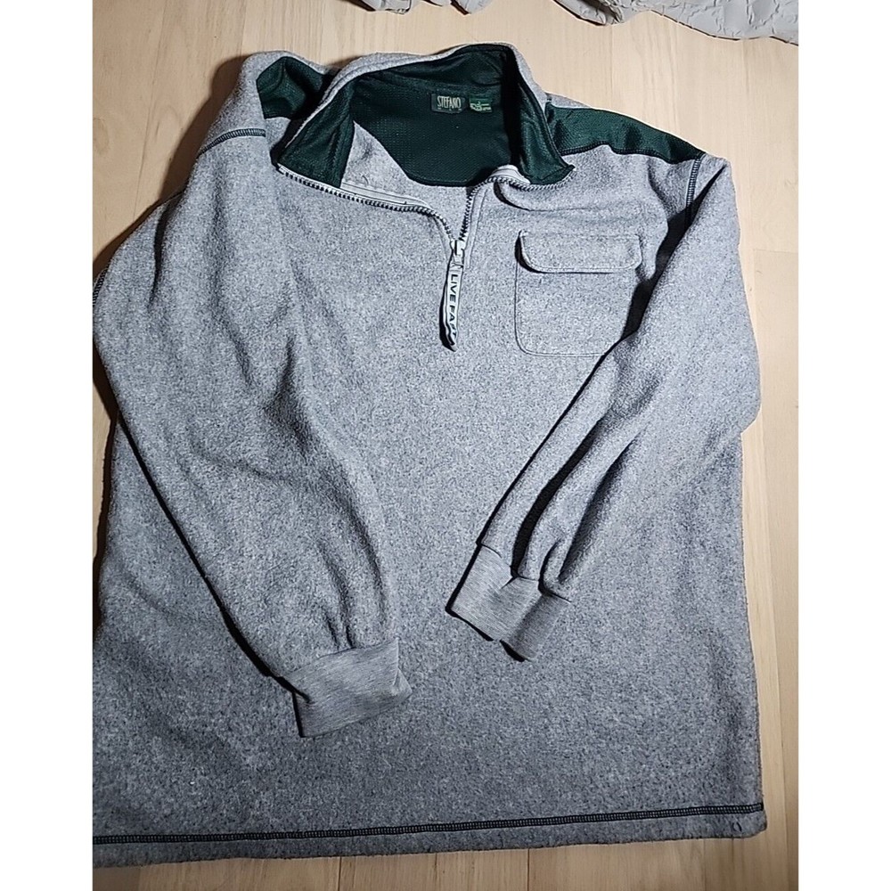 Vintage STEFANO MAN Mens Live Fast Fleece Quarter Zip Up Pullover Sweater Gray L
